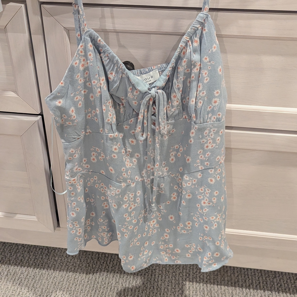 Kirious Light Blue Floral Spaghetti Strap Top